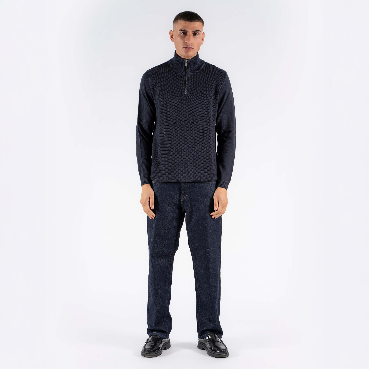 Marcus Hubble Half Zip Herre Striktrøje - Night Navy