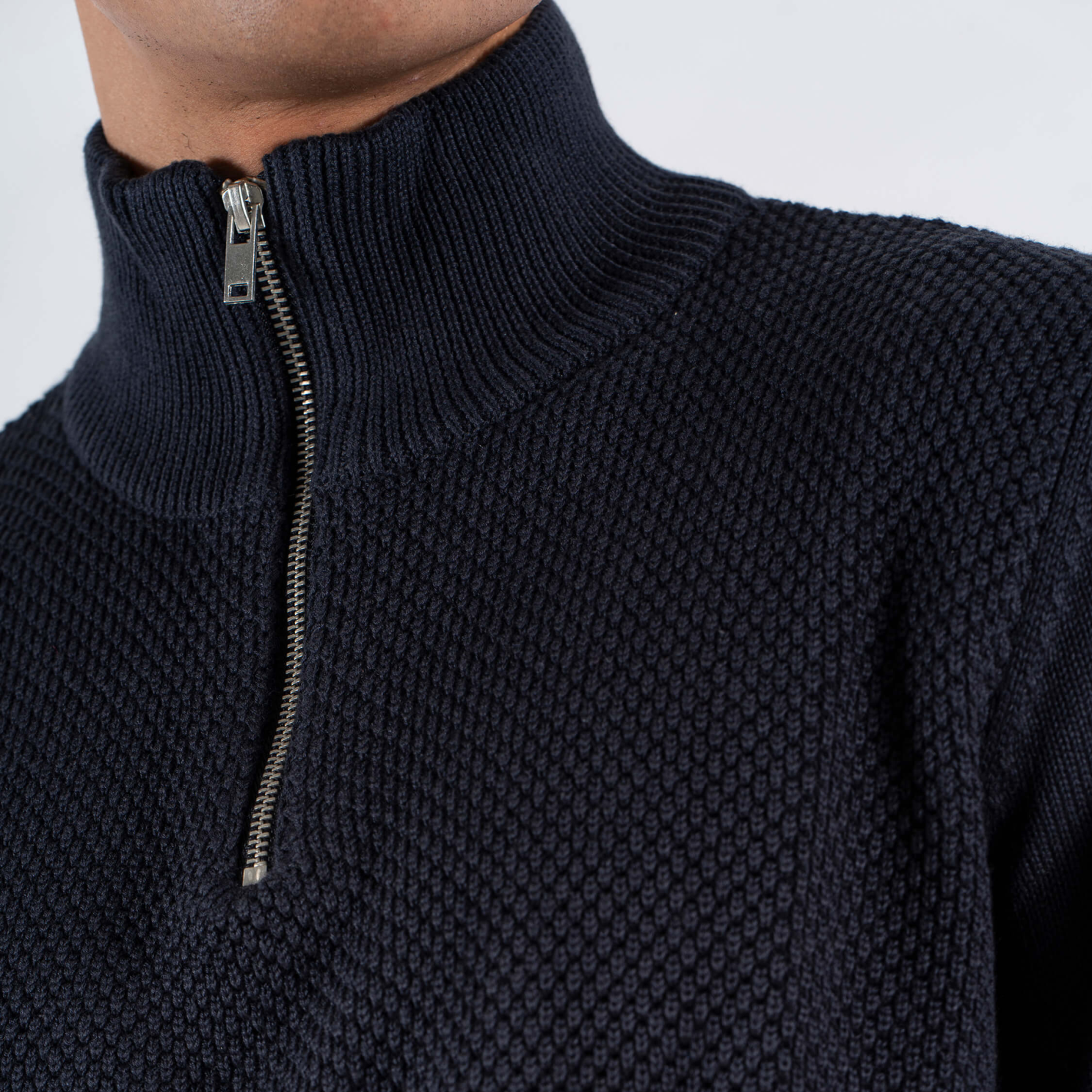 Marcus Hubble Half Zip Herre Striktrøje - Night Navy