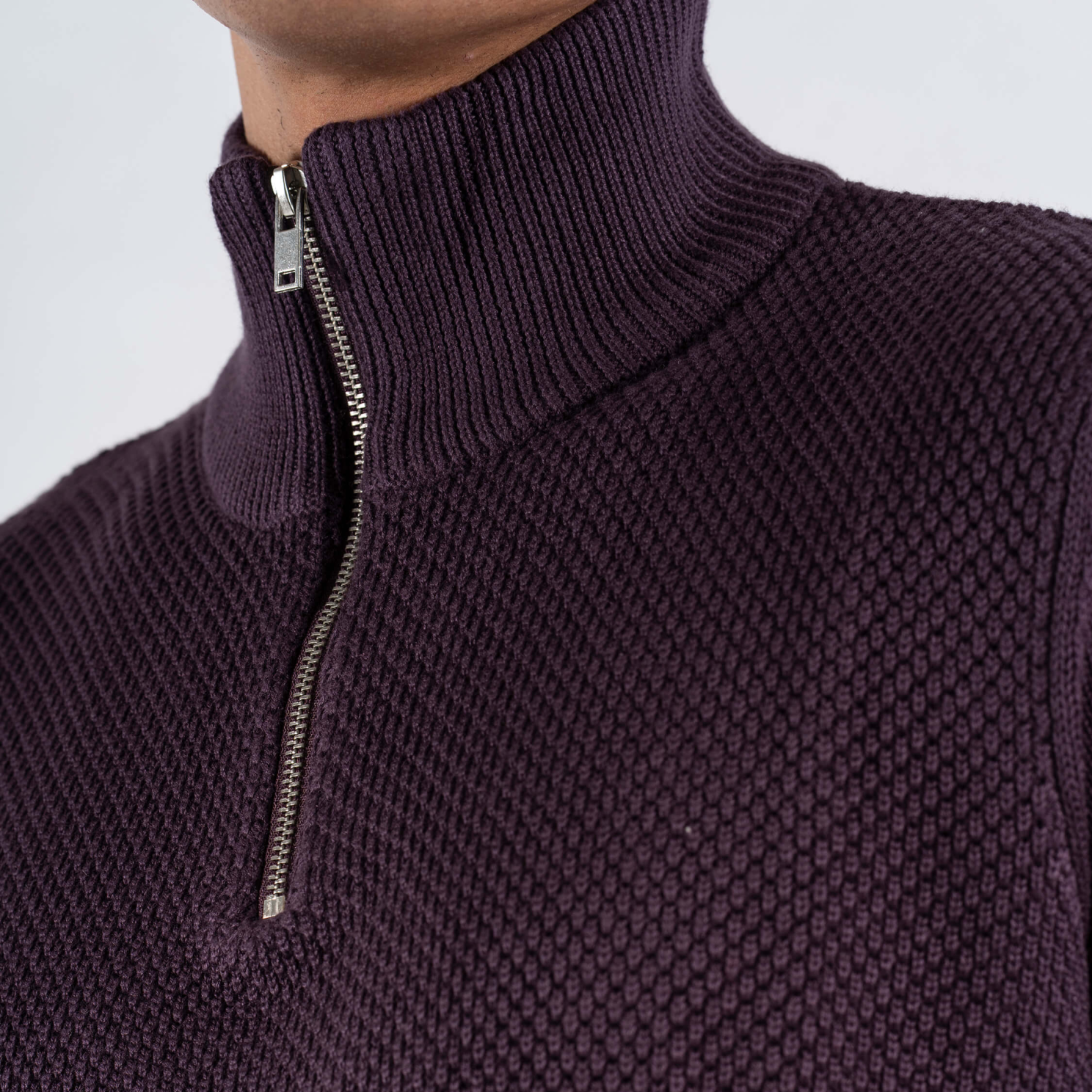 Marcus Hubble Half Zip Herre Striktrøje - Dark Plum