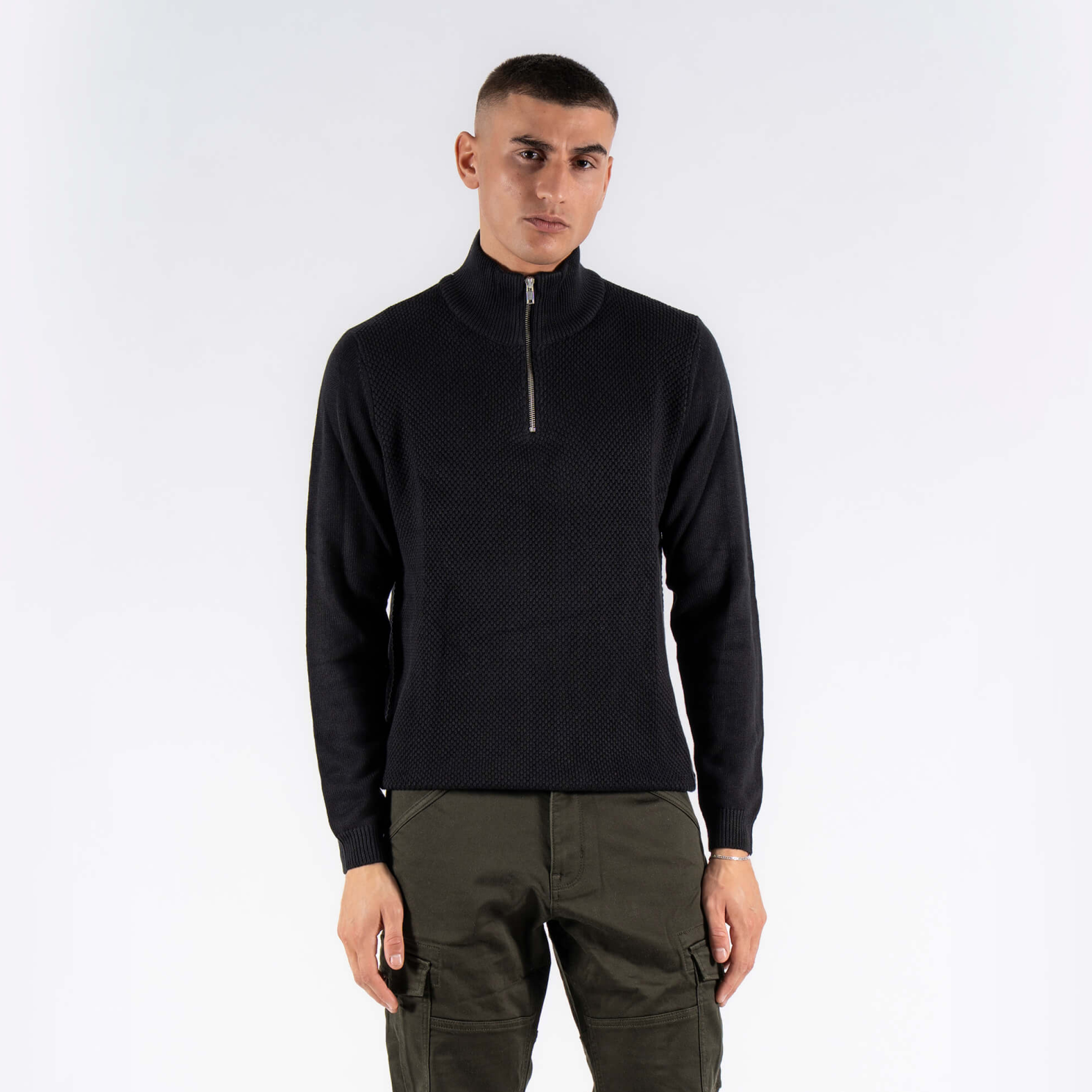 Marcus Hubble Half Zip Herre Striktrøje - Black