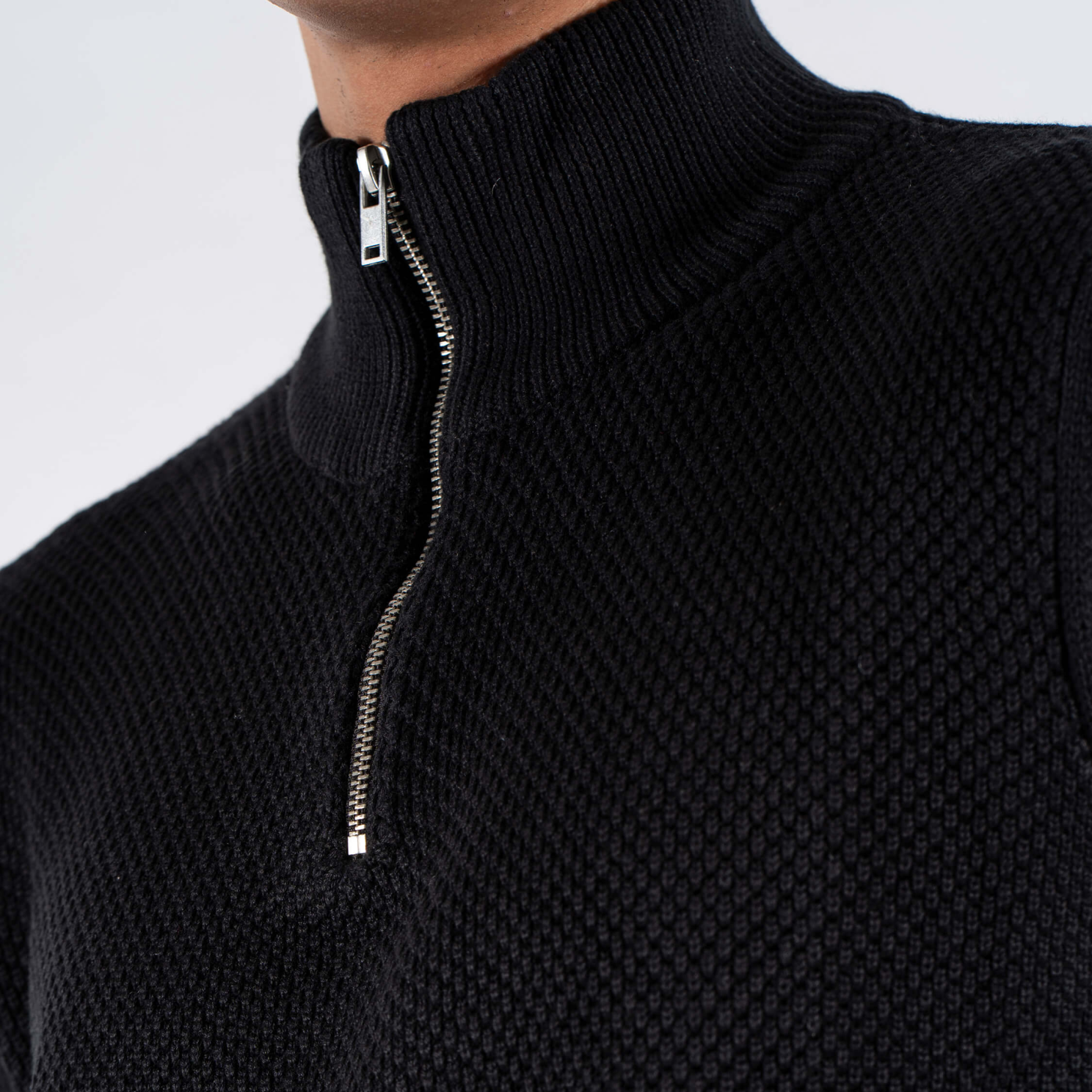 Marcus Hubble Half Zip Herre Striktrøje - Black