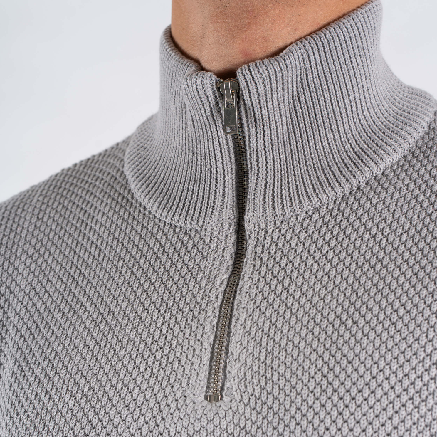 Marcus Hubble Half Zip Herre Striktrøje - Lt.grey mix