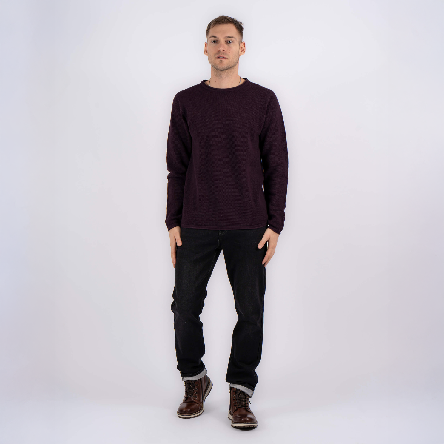 Marcus Langdon Herre Striktrøje - Dark Plum