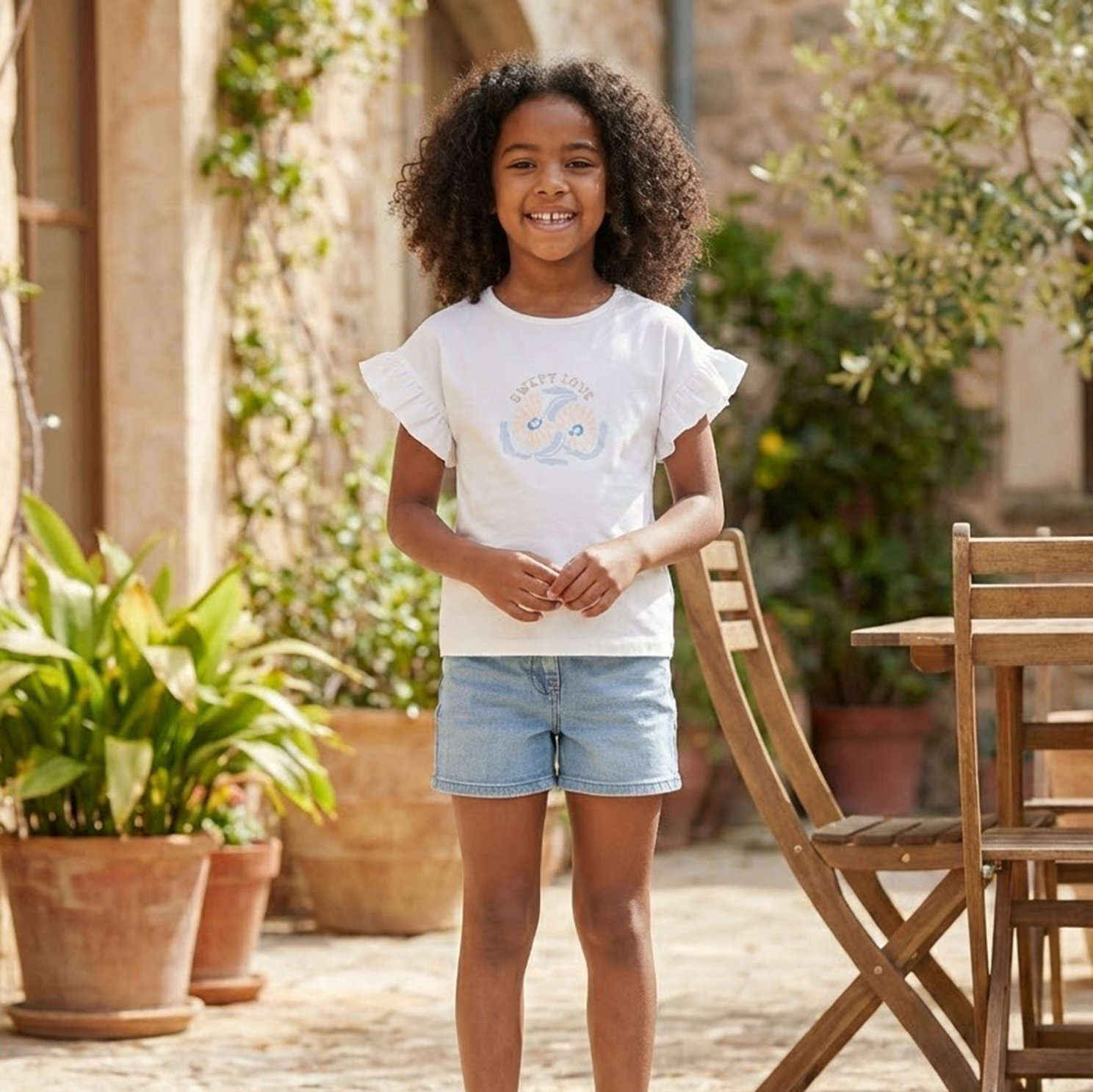 En Fant Pige Bluse i økologisk bomuld - Egret