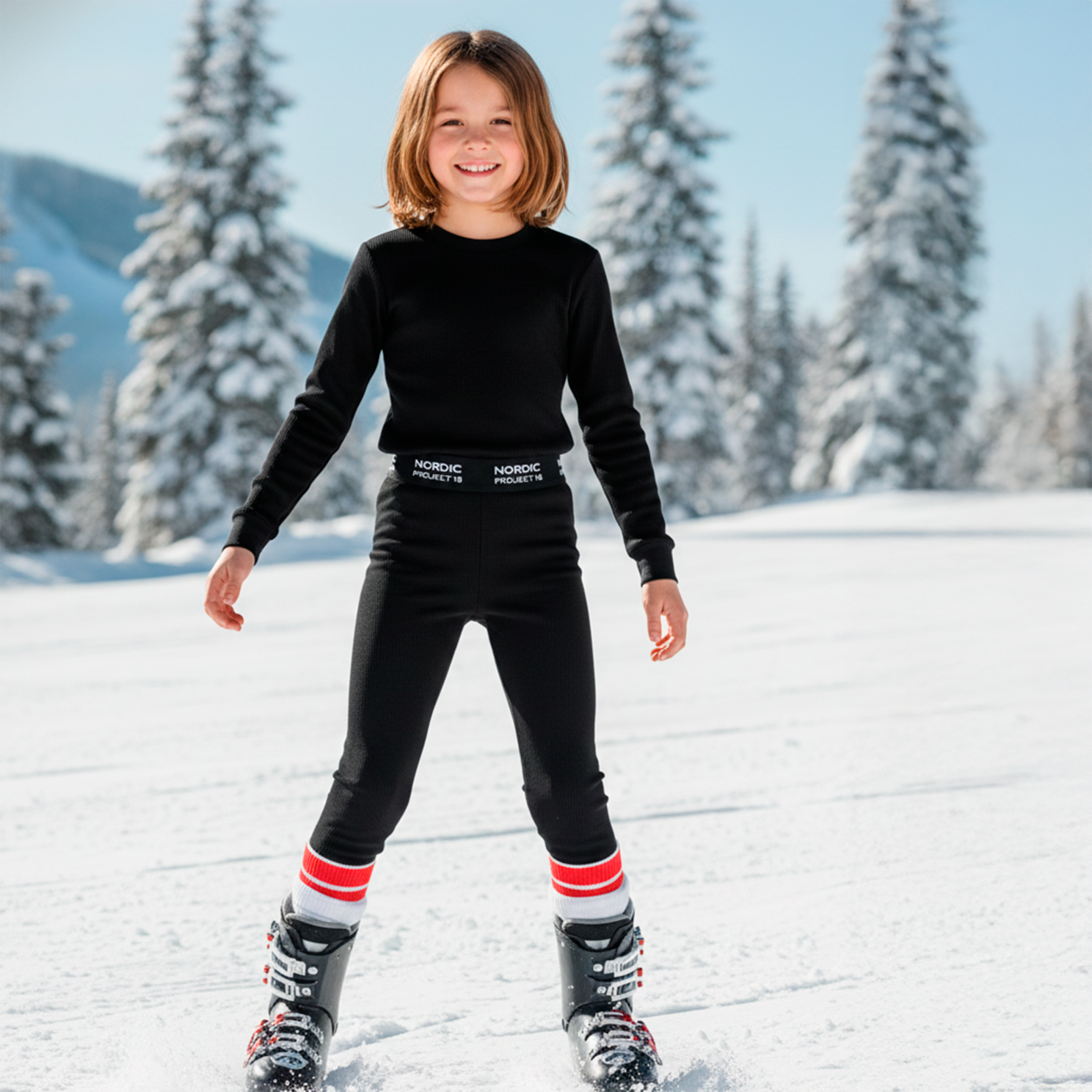 Nordic Project 18 Børne Skiundertøj i bambus - Black