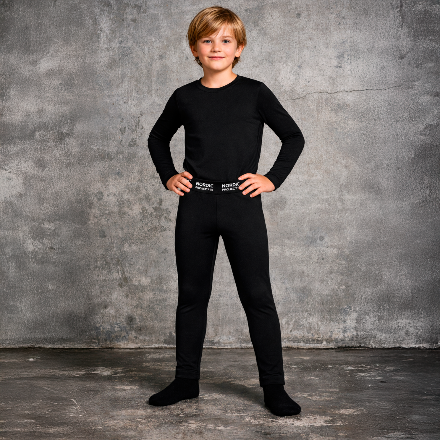 Nordic Project 18 Børne Skiundertøj i bambus - Black