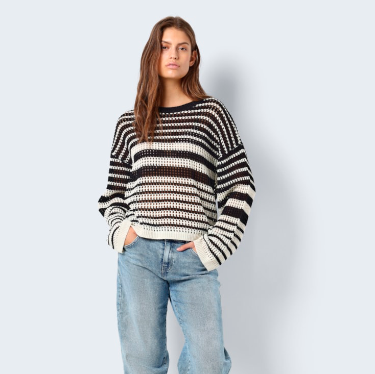 Noisy May Dame Striktrøje - Eggnog/Black