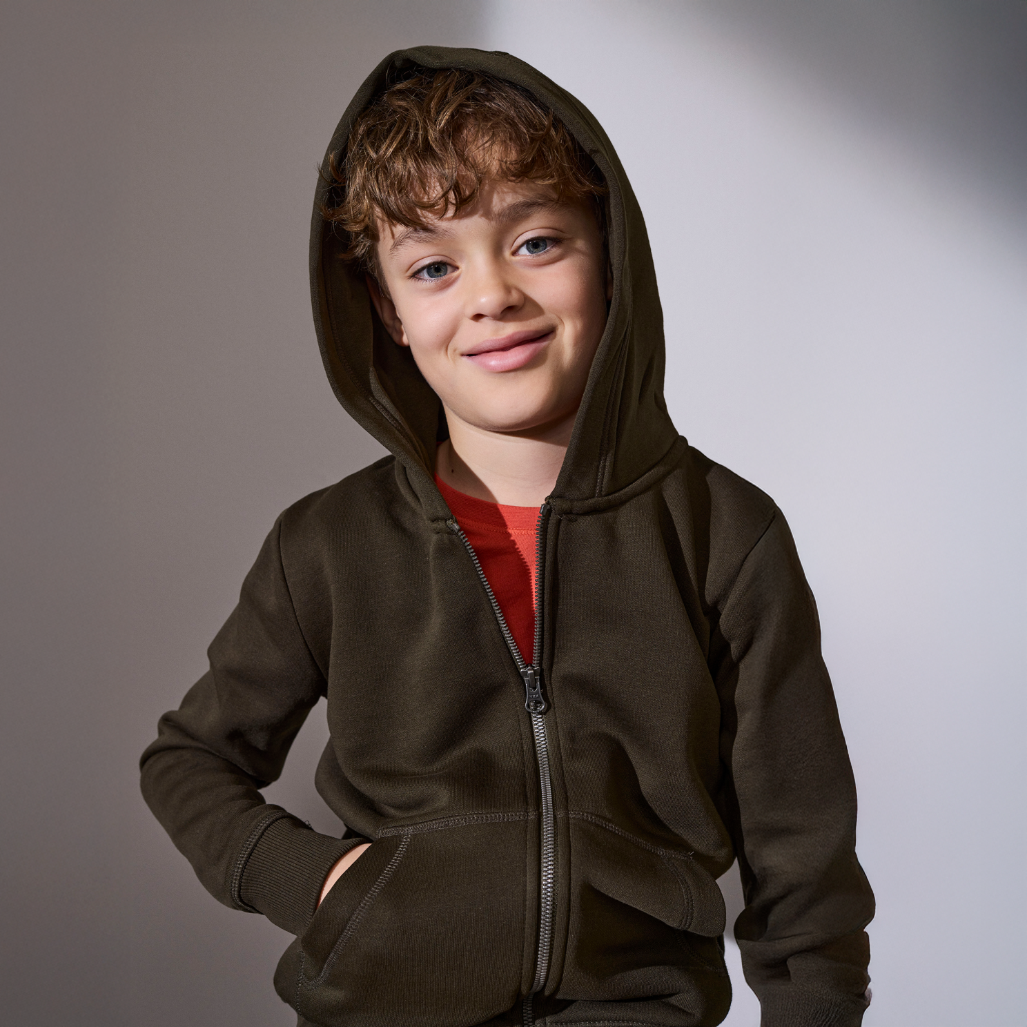 ID Core Zip Børne Hættetrøje - Oliven