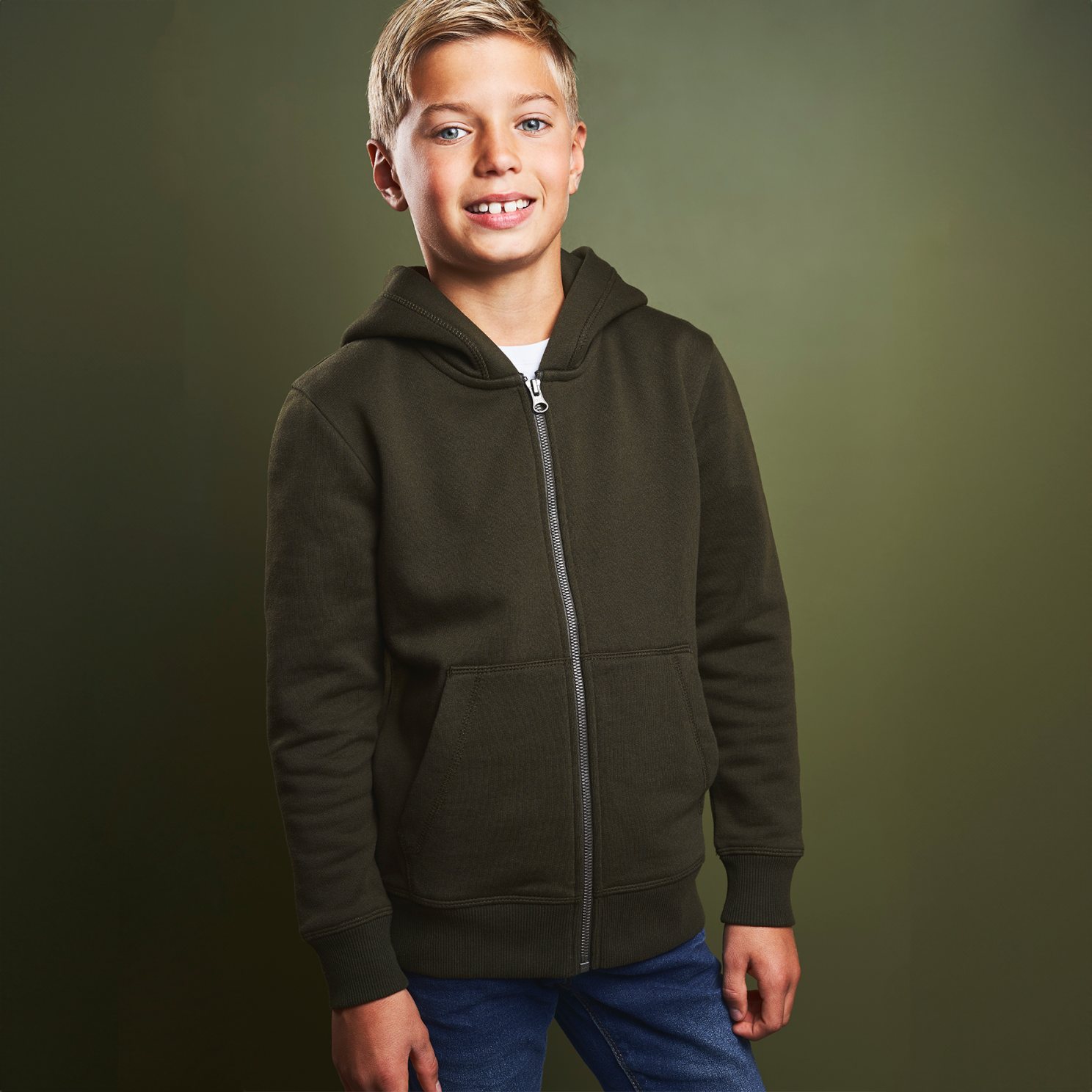 ID Core Zip Børne Hættetrøje - Oliven