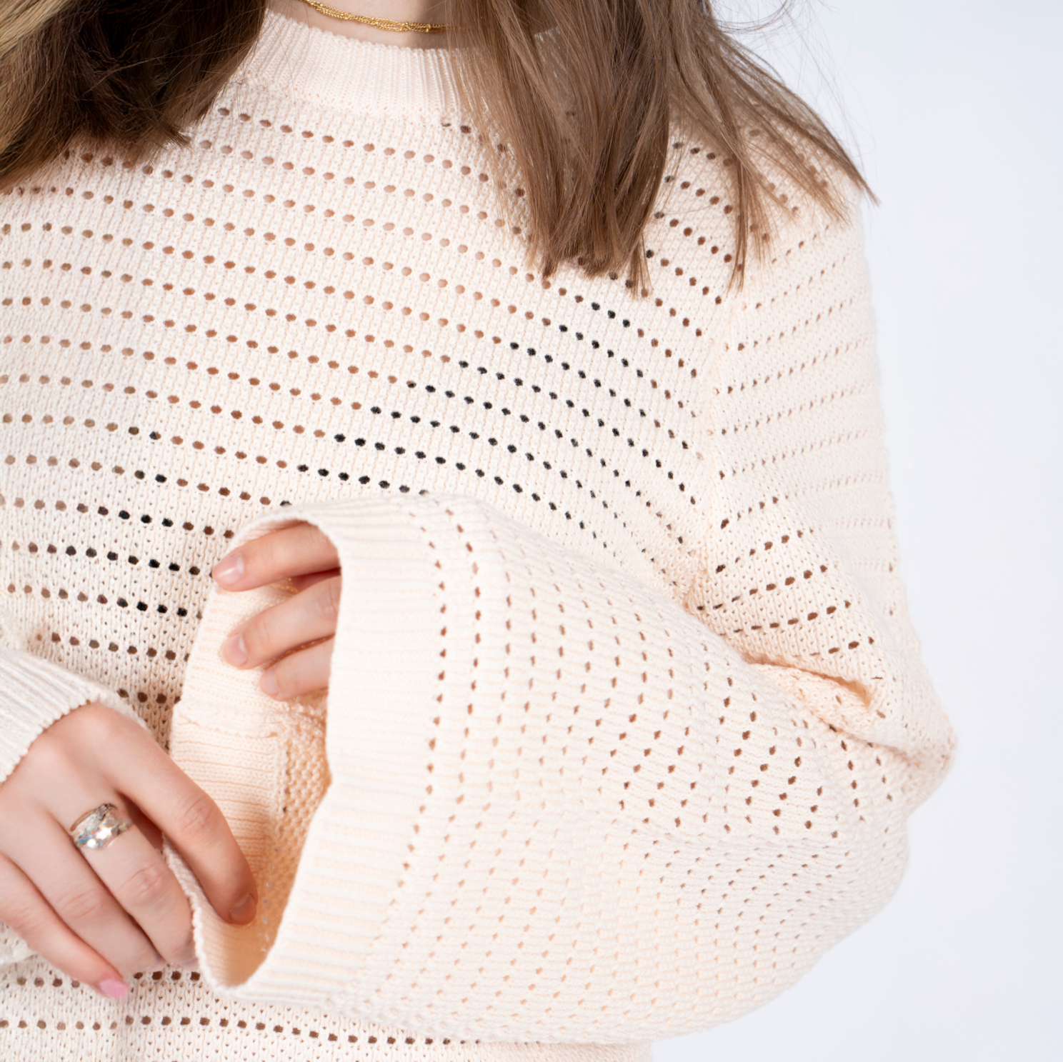 SASIA Mina Dame Striktrøje - EGGNOG OFF WHITE