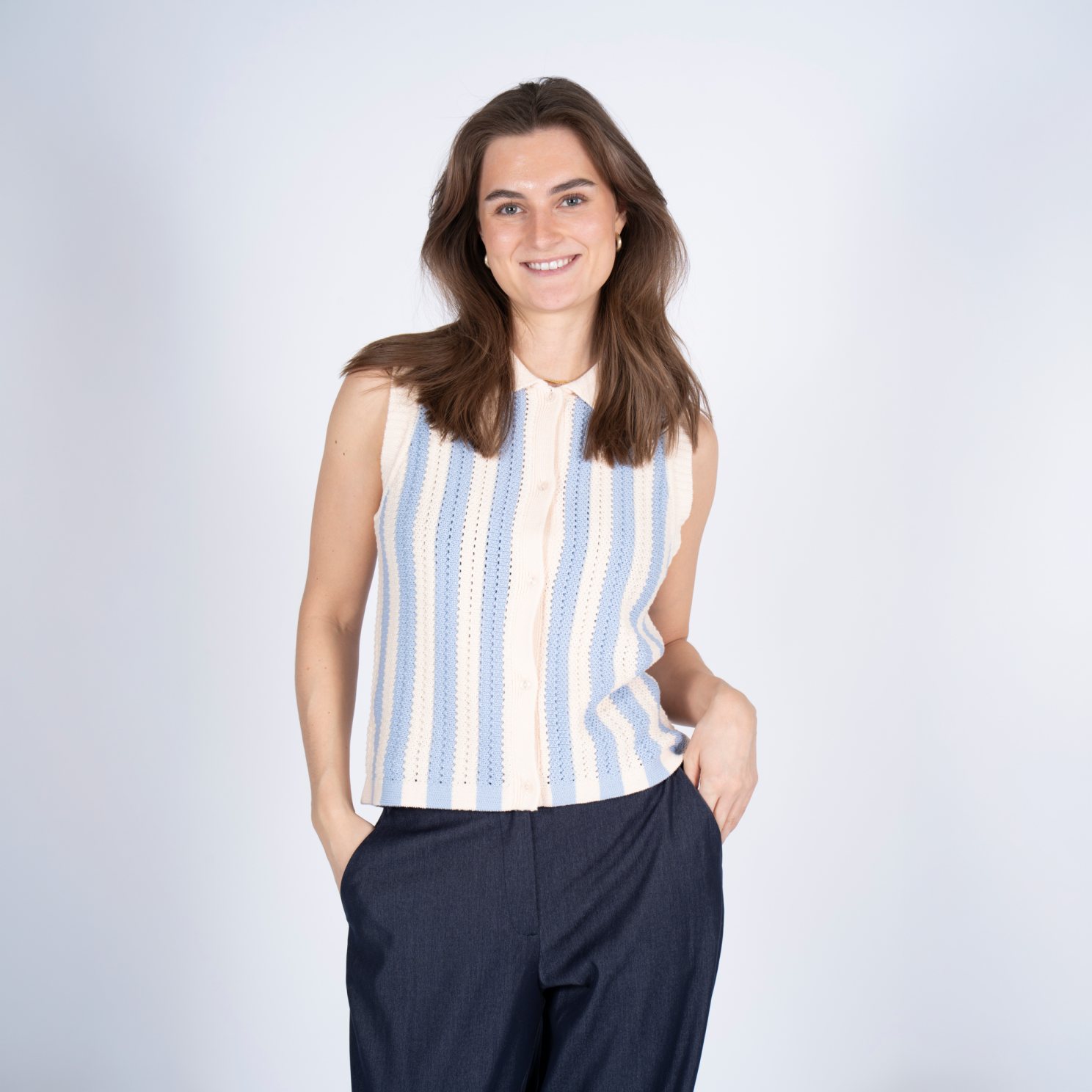 SASIA Mina Dame Strikvest - CASHMERE BLUE