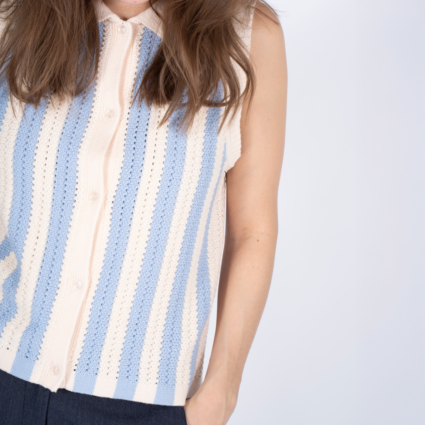 SASIA Mina Dame Strikvest - CASHMERE BLUE