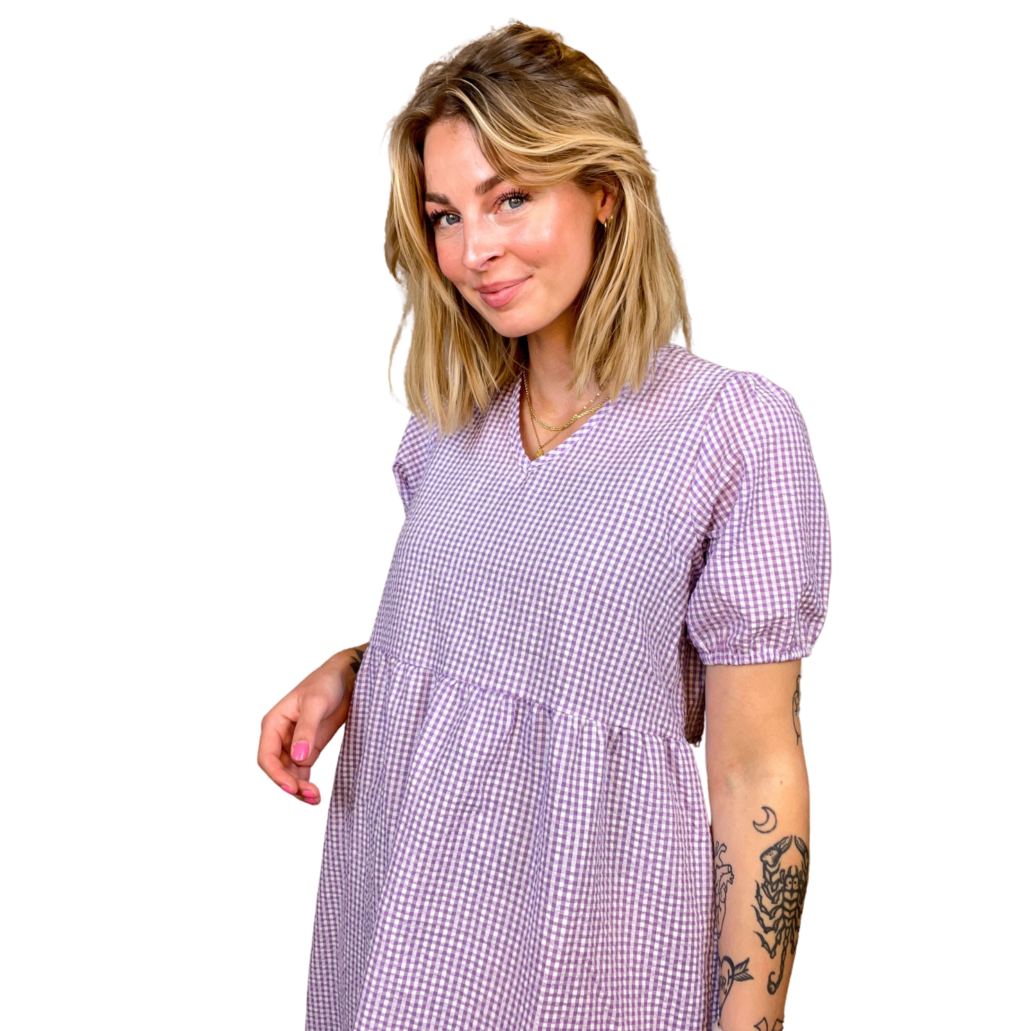 Noisy May Dame Kjole - Purple Impressi/White