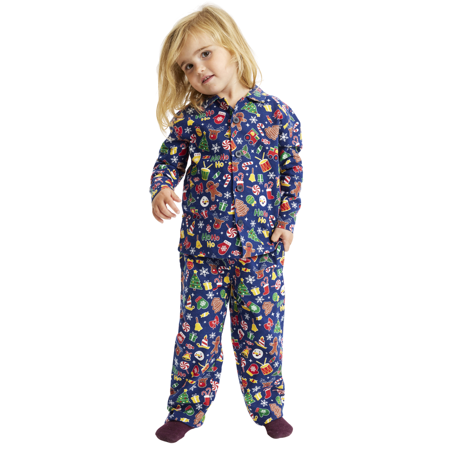 Jule Børne Nattøjssæt i økologisk bomuld - Navy