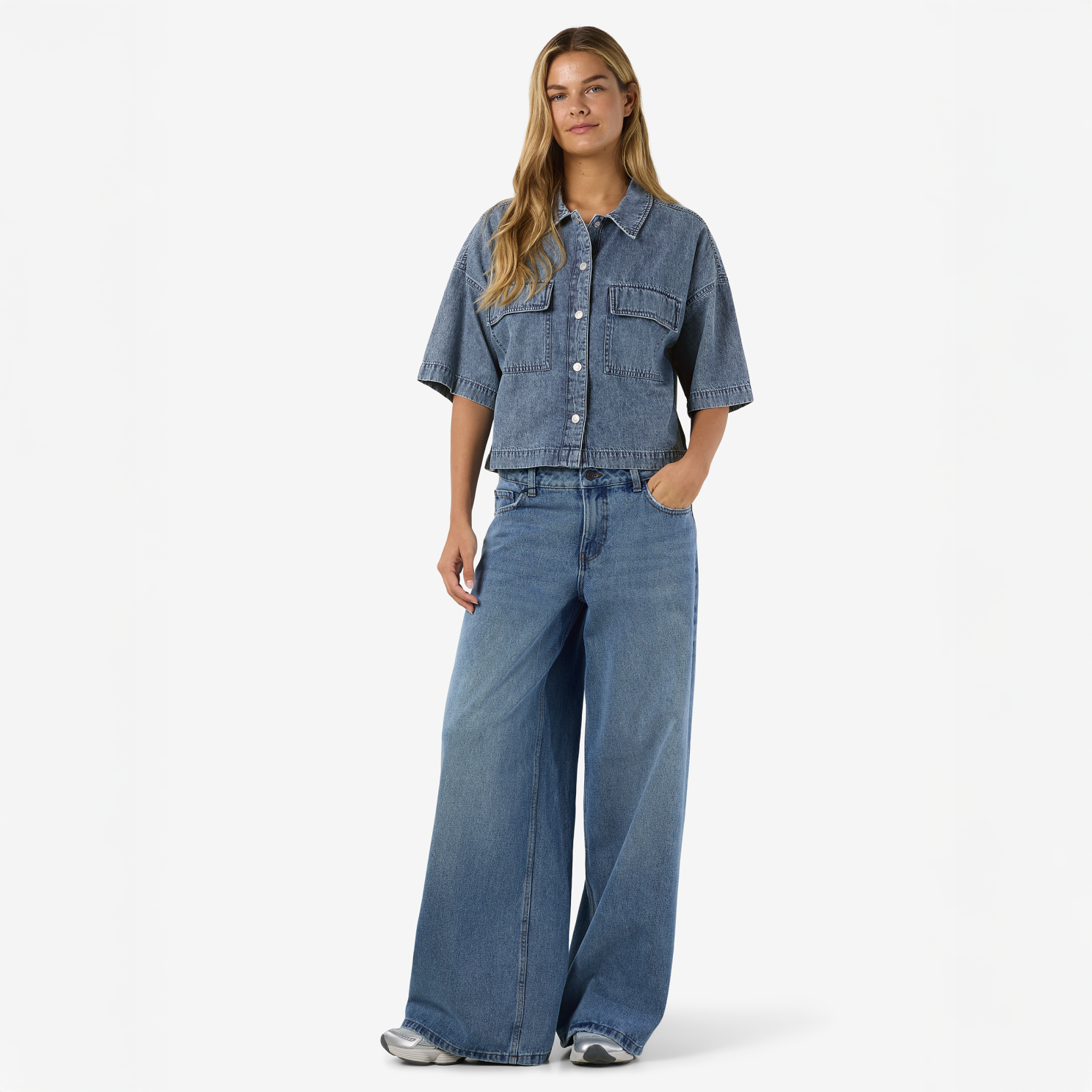 Noisy May Enza Dame Denimskjorte - Medium Blue Denim