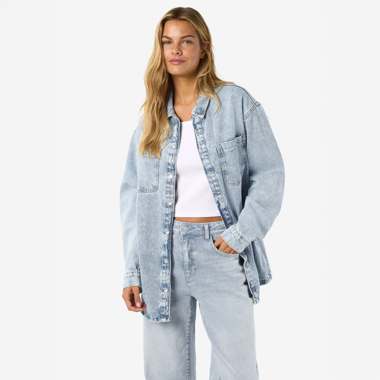 Noisy May Alva Dame Denimskjorte - Light Blue Denim