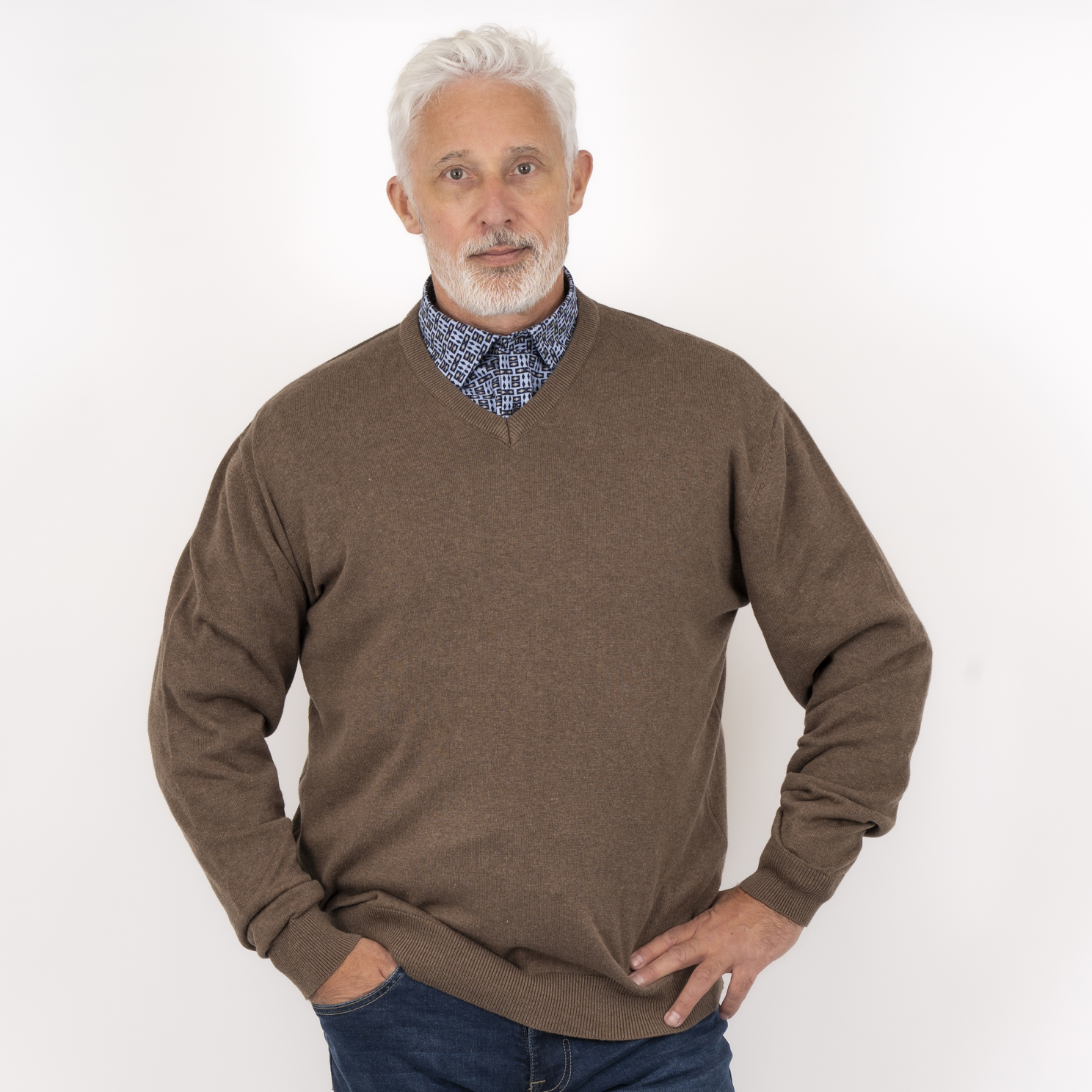 Carnét Stone Herre Striktrøje - Mid Brown Mix