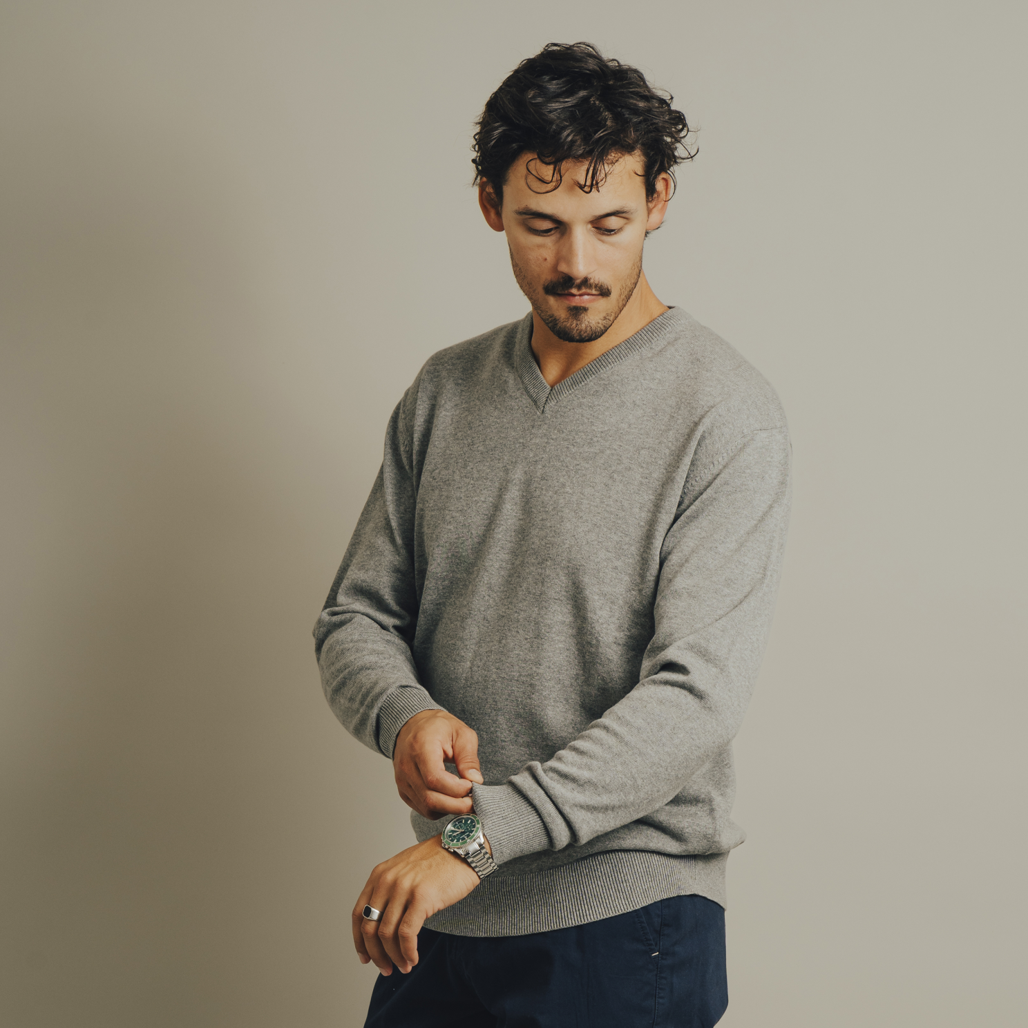 Carnét Stone Herre Striktrøje - Grey Mix