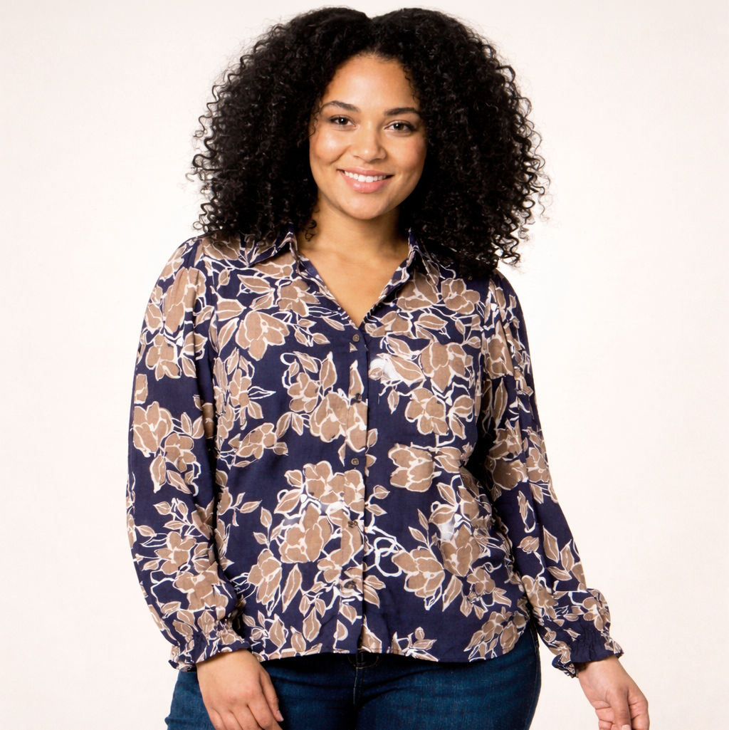 ZbyZ Dame Skjorte - Blue/Beige AOP