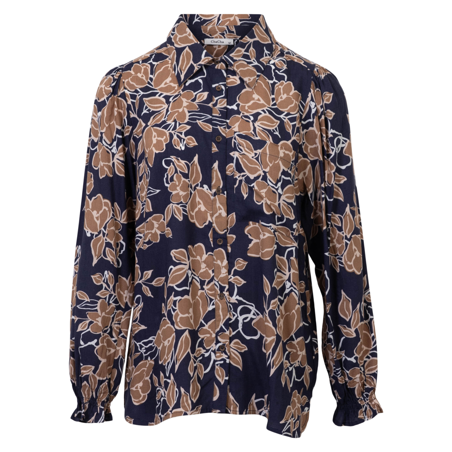 ChaCha Dame Skjorte - Blue/Beige AOP