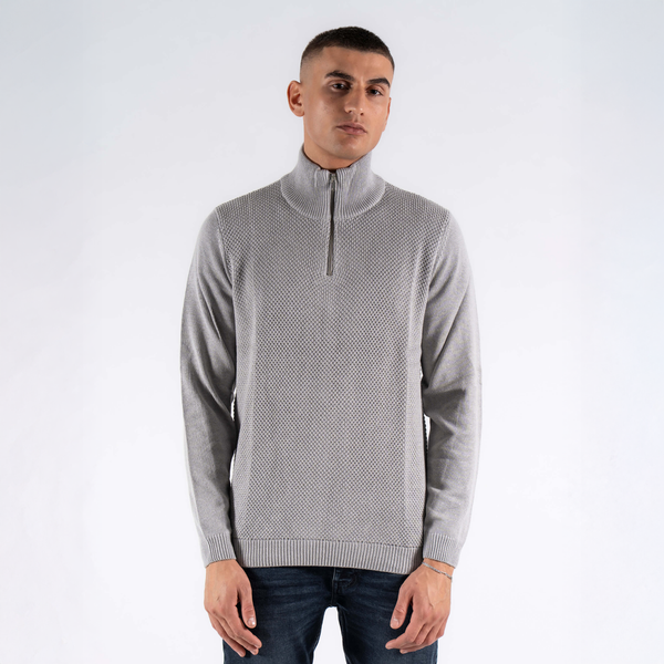 Marcus Hubble Half Zip Herre Striktrøje - Lt.grey mix