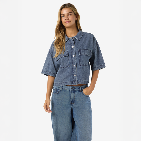 Noisy May Enza Dame Denimskjorte - Medium Blue Denim
