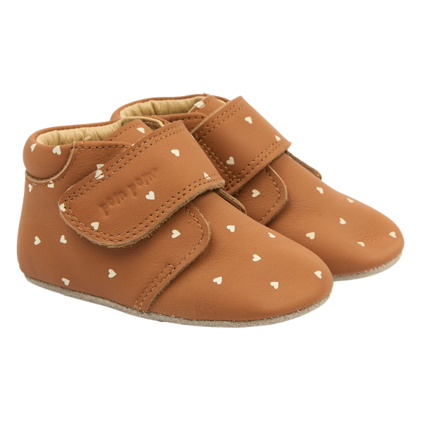 pom pom Baby Sko - CARAMEL CAFE HEART AOP