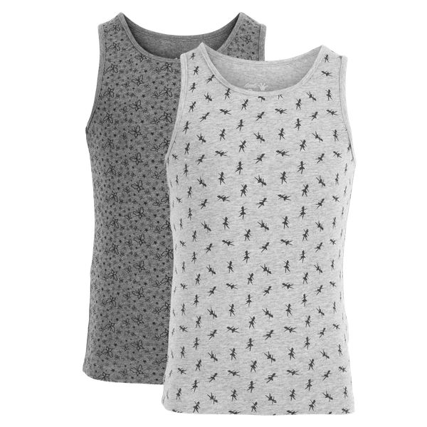 Queenz Uno Pige Undertrøje - Grey Melange AOP Girl