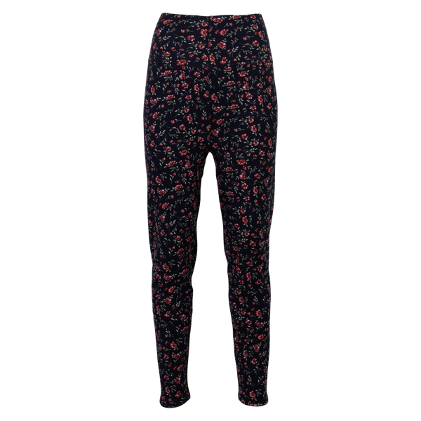 Anyway Dame Termoleggings m. fleece - Navy/Rød blomst