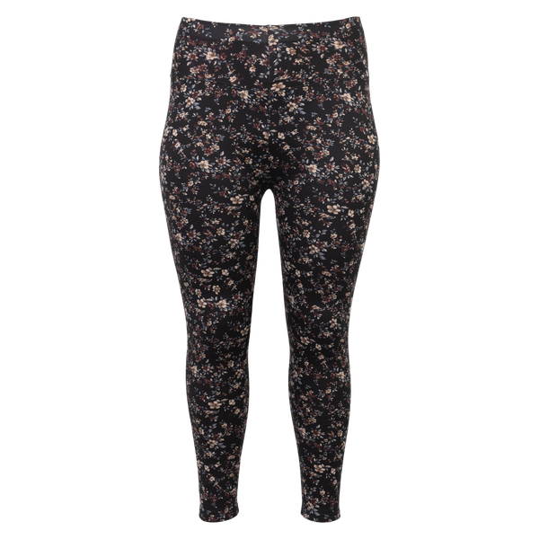 Anyway Dame Termoleggings m. fleece - Sort/Brun blomst