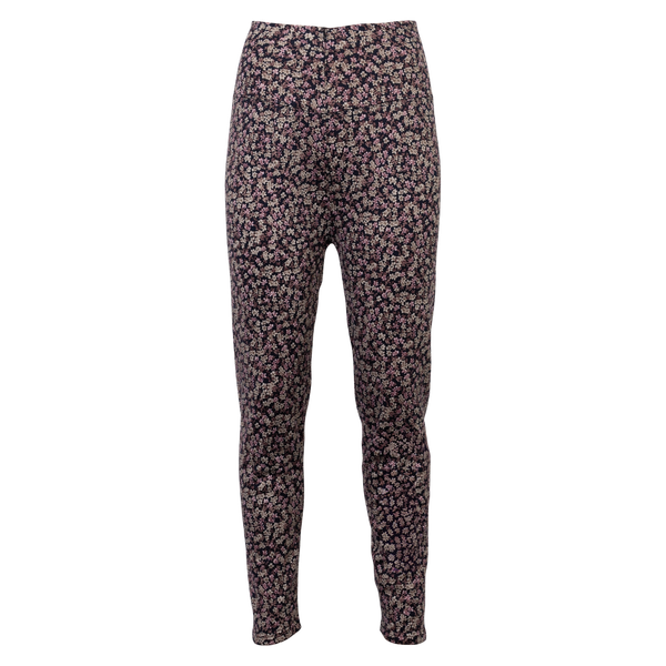 Anyway Dame Termoleggings m. fleece - Sort/Lyserød blomst